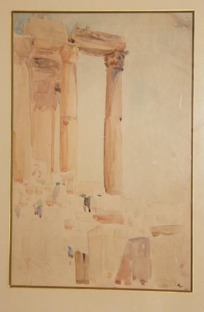 André NIVARD (1880-1969) Ruines romaines et place à Carthagène Deux aquarelles 53x35...