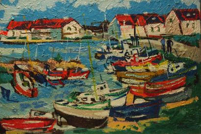 Marc BOUTEAU (1935) Le port de Graves, 1982 Huile sur toile Signé en bas à droite...