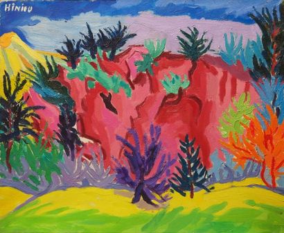 Jean Paul HINIEU (1942) Les rochers roses, 1964 Huile sur toile 50x61 cm