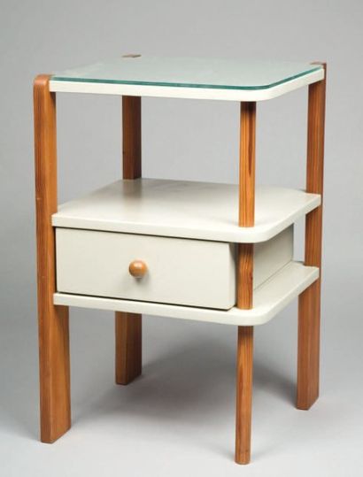 ALABERT Petite table en bois à double plateaux dont un formant tiroir dans sa partie...