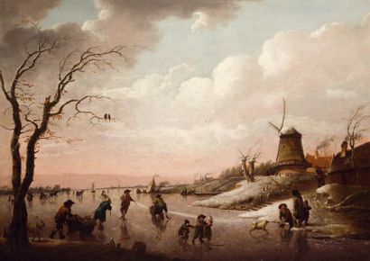 Heinrich Wilhelm SCHWEICKARDT (Brandebourg 1746 - Londres 1797) Paysage d'hiver aux...