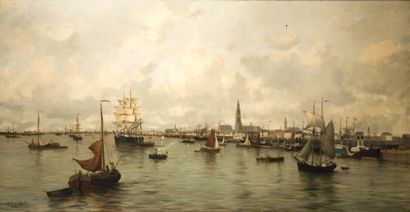 Robert MOLS (1848-1903) Port d'Anvers Huile sur toile signée en bas à gauche Restaurations,...