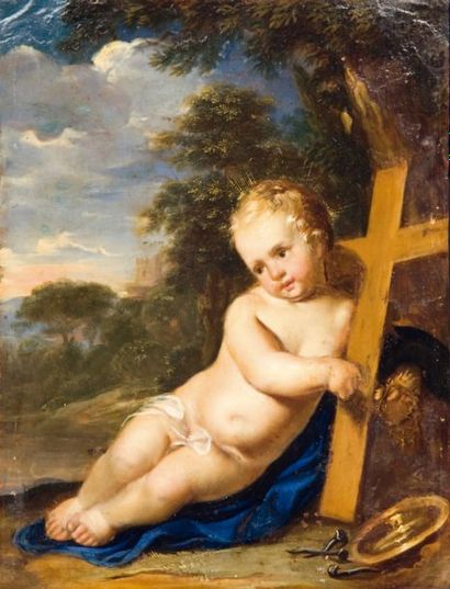 Carlo MARATTA (Cameron 1625 - Rome 1713) Le Christ enfant Cuivre 21,5 x 16,5 cm Porte...