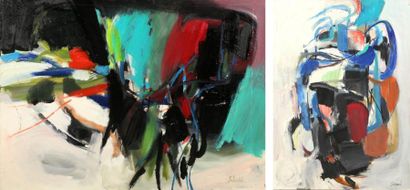 Pierre FULCRAND (1914 - 2000) Composition Deux huiles sur toile. Signés en bas à...