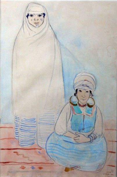 Einar JOLIN (1890-1976) 
Deux femmes de Biskra 
Aquarelle, signée en bas à droite,... Gazette Drouot