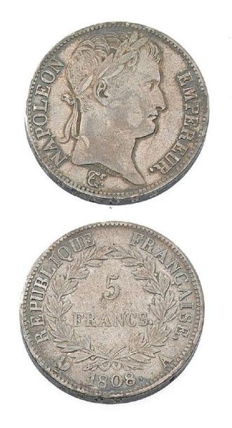 null PREMIER EMPIRE (1804-1814) 5 francs, tête lamée. 1808. Paris.
G.583. Très bel...