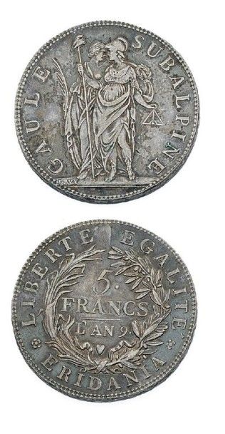 null GAULE SUBALPINE (1800-1802) 5 francs. An 9. 1801. Turin.
L.M.N. 898. TTB à ...