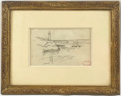  HENRY MORET (1856-1913 )
Sailboats at anchor 
Charcoal drawing on paper.
Dimensions:... Gazette Drouot