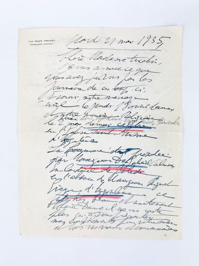  Maurice UTRILLLO (1883-1955)
Lettre autographe manuscrite de l'artiste sur papier... Gazette Drouot