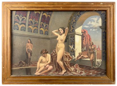  Raphaël DELORME (1885-1962)
Le Bain au Harem
Huile sur isorel.
Signée bas à droite
39... Gazette Drouot