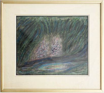  Serge CHARCHOUNE (1888-1975)
Composition en vert et violet.
Signé en bas à droite.
Gouache... Gazette Drouot