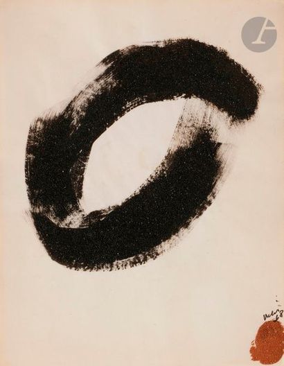 null Composition, 1968
Poudre de charbon et brique sur papier.
Datée en bas à droite.
27...