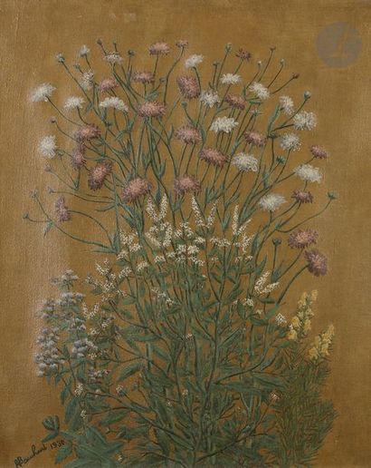 null André BAUCHANT (1873-1958)
Fleurs sur fond brun, 1930
Huile sur toile.
Signée...