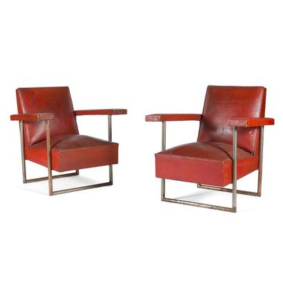 null RENÉ DROUIN (1905- 1979) (ATTRIBUÉ À) 
Paire de fauteuils modernistes. Les structures,...