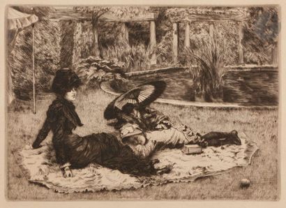 null James-J.-J. Tissot (1836-1902) 
Sur l’herbe. 1880. Eau-forte et pointe sèche....