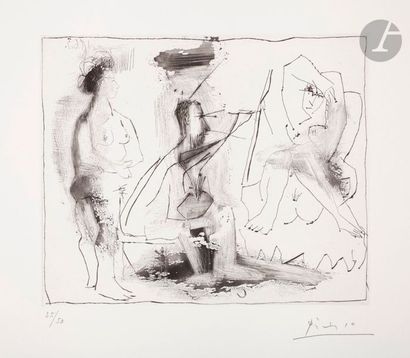null Pablo Picasso (1881-1973)
Peintre et modèle nu assis avec une spectatrice. 1er...