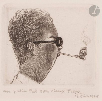 null Georges Lepape (1887-1971) 
Self-portrait in profile with a pipe. 1949. Etching....