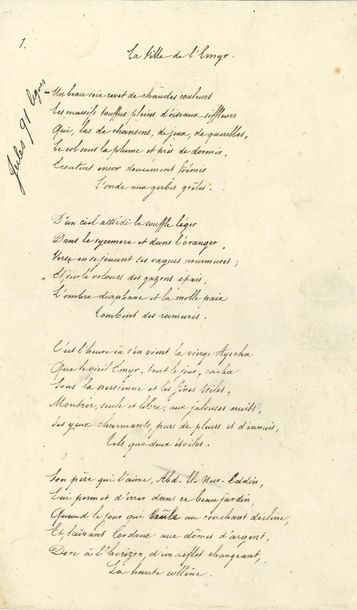 null LECONTE DE LISLE Charles (1818-1894) [AF 1886, 14e f].
POÈME autographe signé...