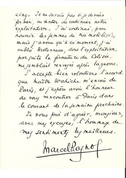 null PAGNOL Marcel (1895-1974) [AF 1946, 25e f].
L.A.S. « Marcel Pagnol », Marseille...