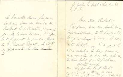 null PROUST Marcel (1871-1922).
3 L.A.S. « Marcel Proust », [mai-juillet 1914], à...