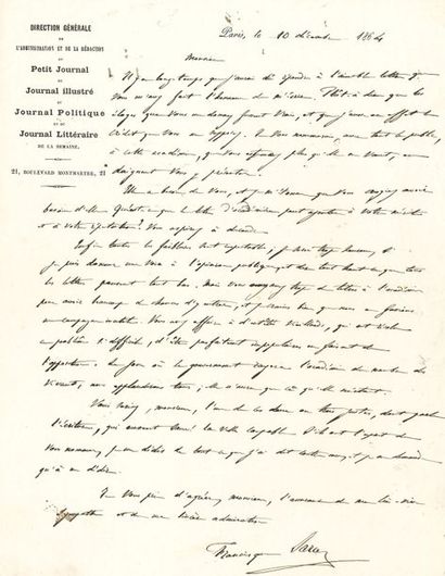 null sarcey Francisque (1827-1899).
L.A.S. « Francisque Sarcey » et MANUSCRIT autographe...