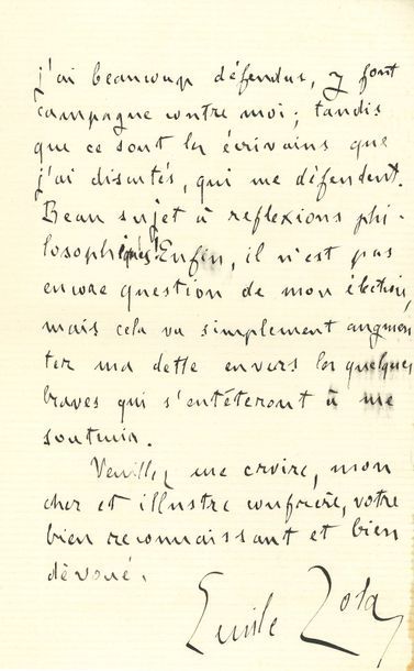 null ZOLA Émile (1840-1902).
L.A.S. « Emile Zola », Paris 25 mai 1892, à un « cher...