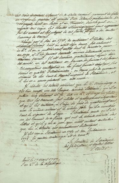 null DACIER Bon-Joseph (1742-1833) historien et philologue, conservateur de la Bibliothèque...