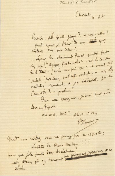 null FLAUBERT Gustave (1821-1880).
L.A.S. « Gve Flaubert », Croisset 4 décembre [1877,...