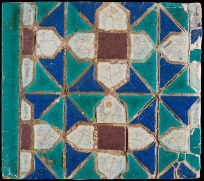 null Deux fragments de carreaux de revêtement polychrome, Asie Centrale, XIVe-XVe...