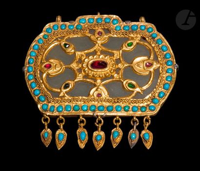 null Important pendentif en jadéite, Iran ou Afghanistan, XIXe siècle 
Plaque de...