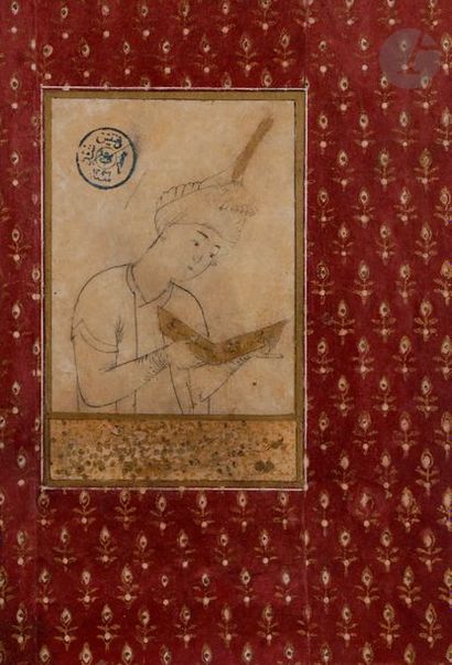 null Homme lisant, Iran, style safavide, XIXe siècle 
Dessin sur papier à l’encre...