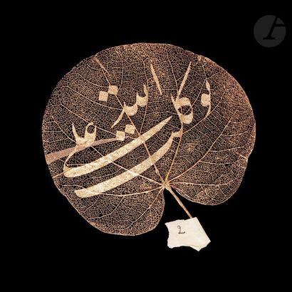 null Feuille d’arbre de Judée calligraphiée en arabe, « Tawakalt ‘alaa Allah » :...
