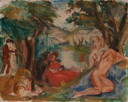 null André FAVORY (1888-1937)
Le Déjeuner sur l’herbe
Huile sur toile.
Signée en...