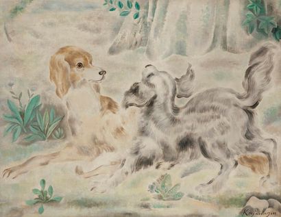 null Sei KOYANAGUI [japonais] (1896-1948)
Deux chiens jouant
Huile sur toile.
Signée...