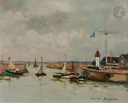 null Jacques BOUYSSOU (1926 -1997)
Bateaux à l’entrée du port de Honfleur, 1964
Huile...
