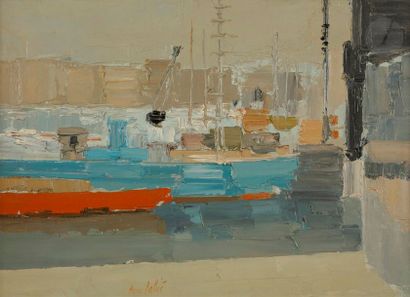 null Pierre PALUé (né en 1920)
Bateaux dans le port de Marseille
Huile sur toile.
Signée...