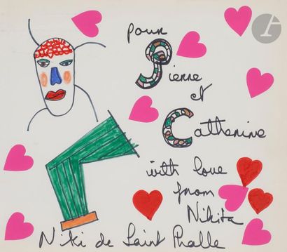 null Niki de SAINT-PHALLE (1930-2001)
Composition aux cœurs
Feutres et gommettes.
Signé...