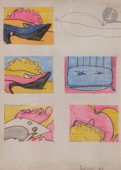 null Gérard SCHLOSSER (né en 1931)
Suite de 6 dessins, 1966
Mine de plomb, crayons...