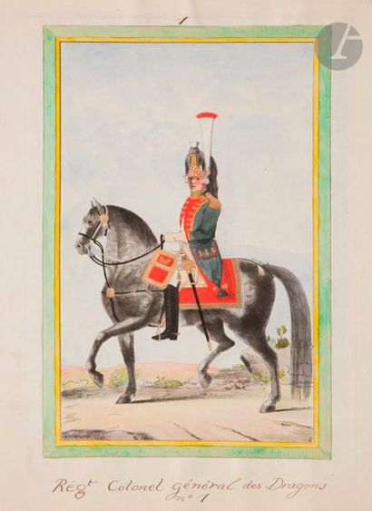 null COTTREAU (G.) - HOFFMANN (d’après)
Officiers de Dragon. 1786. S.l., s.d., in-4,...