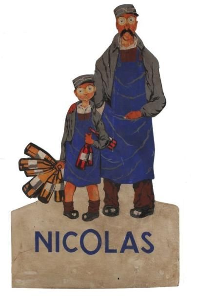 DRANSY (d'après) NICOLAS. Panneau publicitaire en bois peint découpé. B.E. 111 x...