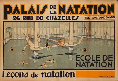 ANONYME Palais de la Natation. Imp. SAV, Paris. Entoilée. B.E. 80 x 120 cm.