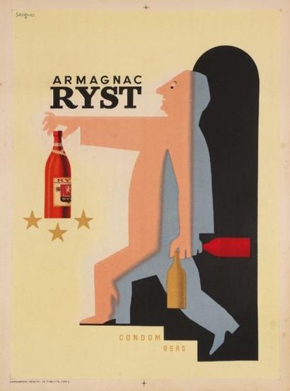 SAVIGNAC Armagnac Ryst. Consortium de publicité, Paris. Entoilée. B.E. 59 x 44 c...