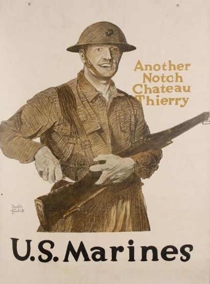 Adolph TREIDLER U.S. Marines pour Chateau Thierry. Sur carton. B.E. 101 x 75 cm.