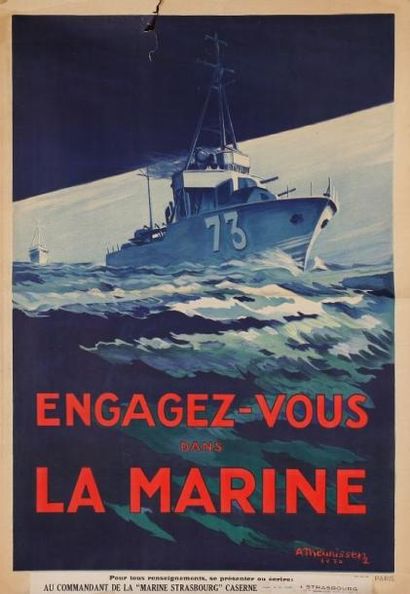 THEUMISSEN Engagez-vous dans la Marine, 1920. Non entoilée. A.B.E. (déchirures)....