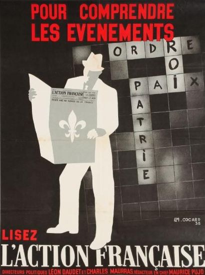 COCARD L'Action Française, 1938. Imp. Théo Brugière. Non entoilée. B.E. 78 x 59 ...
