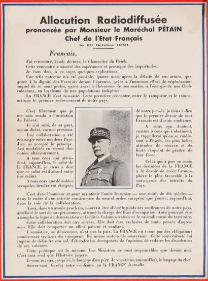 ANONYME Allocution radio-diffusée prononcée par M. le Maréchal Pétain le 30 octobre...