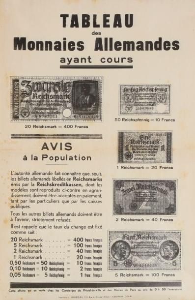ANONYME Tableau des monnaies allemandes ayant cours. Imp. Hennequin, Levallois. Non...