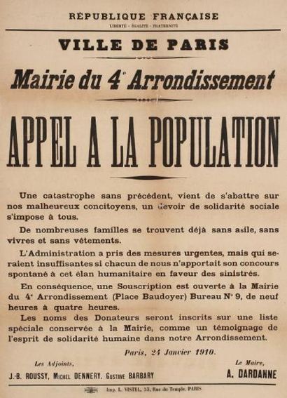 ANONYME Appel à la population 24 janvier 1910 (concernant les inondations dans le...
