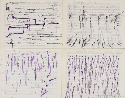 Michel MAGNE 4 Manuscrits musicaux autographes, [1952] ; 1 page chaque d'un feuillet...