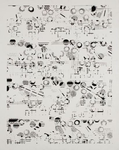 Michel MAGNE Partition de musique visuelle, vers 1977 Impression sur toile. Non signée....